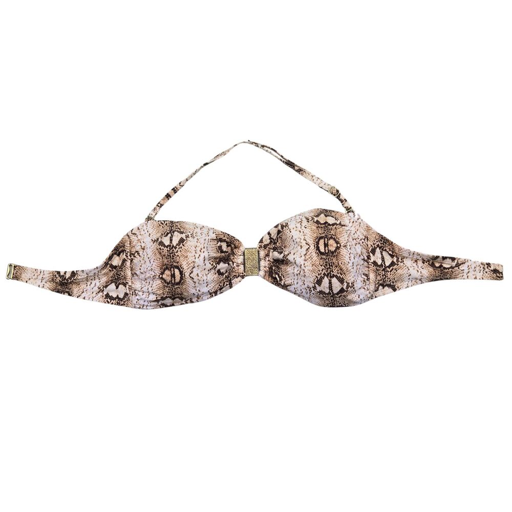 WHBM Y2K Glam Mob Wife Snakeskin Padded Gold Hardware Bandeau Bikini Top - Picture 2 of 7